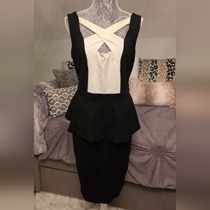 City Chic Black and White Peplum Dress